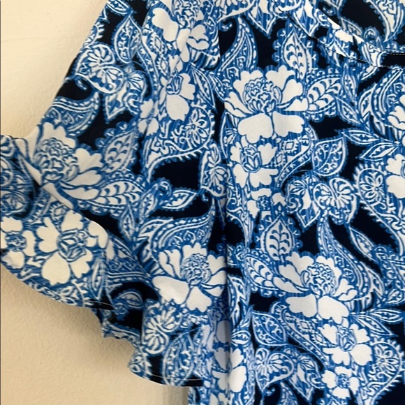 LOFT Blue Relaxed Ruffled Short Sleeve Blouse - Picture 8 of 8